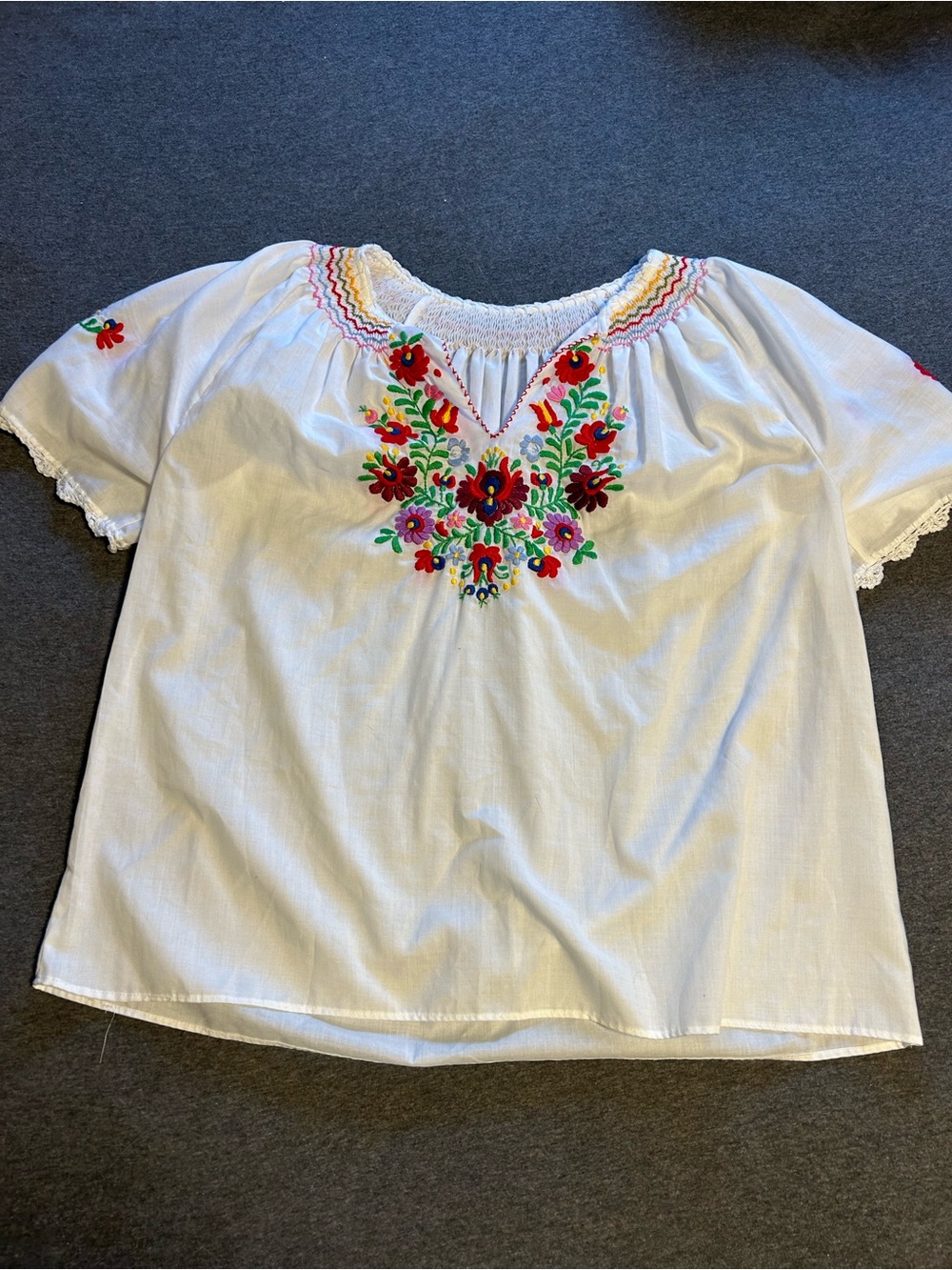 White Embroidered Floral Top